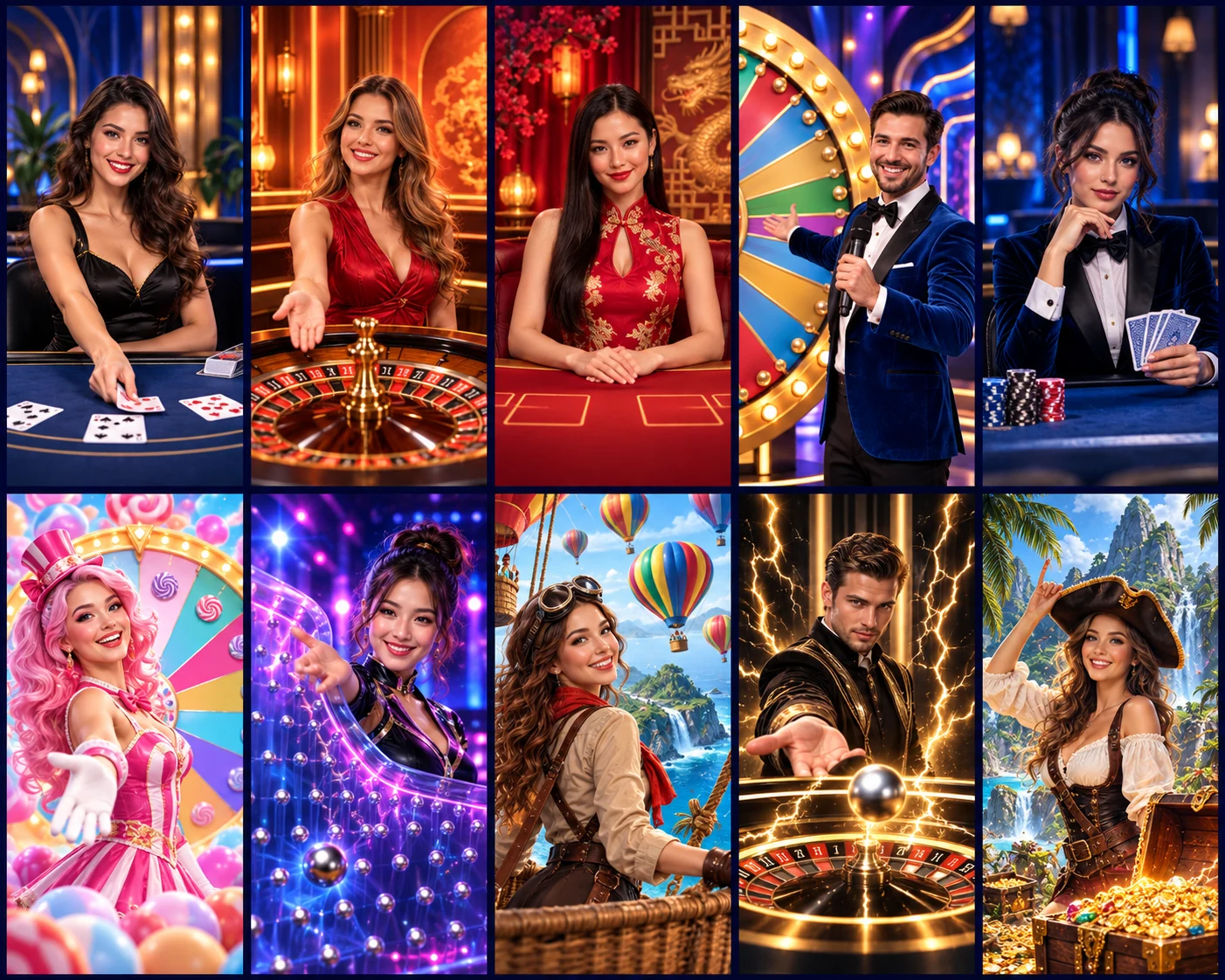 Zehn eigenständige Live-Casino- und Game-Show-Motive
